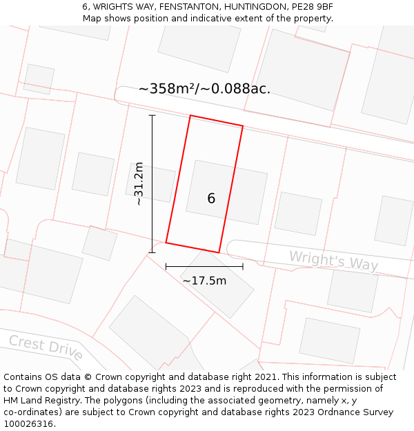 6, WRIGHTS WAY, FENSTANTON, HUNTINGDON, PE28 9BF: Plot and title map