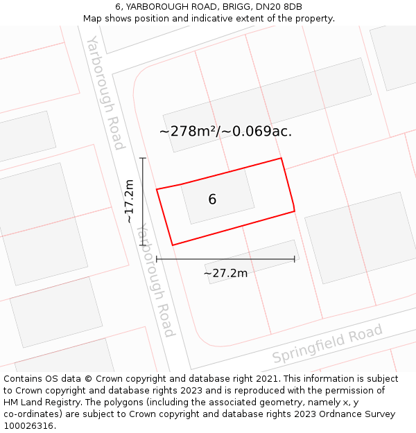6, YARBOROUGH ROAD, BRIGG, DN20 8DB: Plot and title map