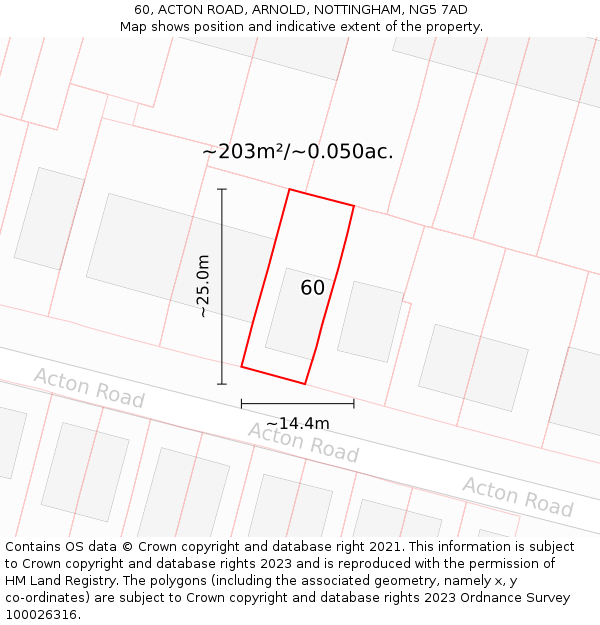 60, ACTON ROAD, ARNOLD, NOTTINGHAM, NG5 7AD: Plot and title map