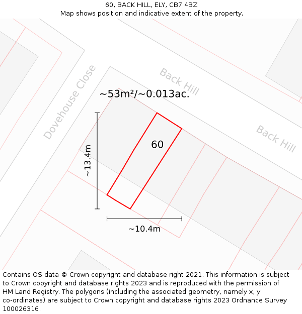 60, BACK HILL, ELY, CB7 4BZ: Plot and title map