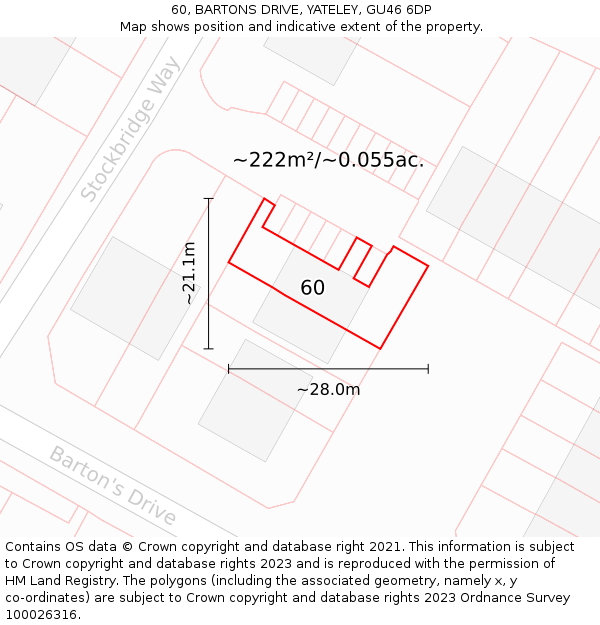 60, BARTONS DRIVE, YATELEY, GU46 6DP: Plot and title map