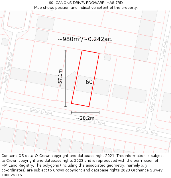 60, CANONS DRIVE, EDGWARE, HA8 7RD: Plot and title map