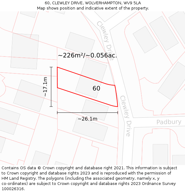 60, CLEWLEY DRIVE, WOLVERHAMPTON, WV9 5LA: Plot and title map