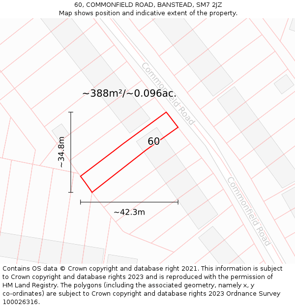 60, COMMONFIELD ROAD, BANSTEAD, SM7 2JZ: Plot and title map