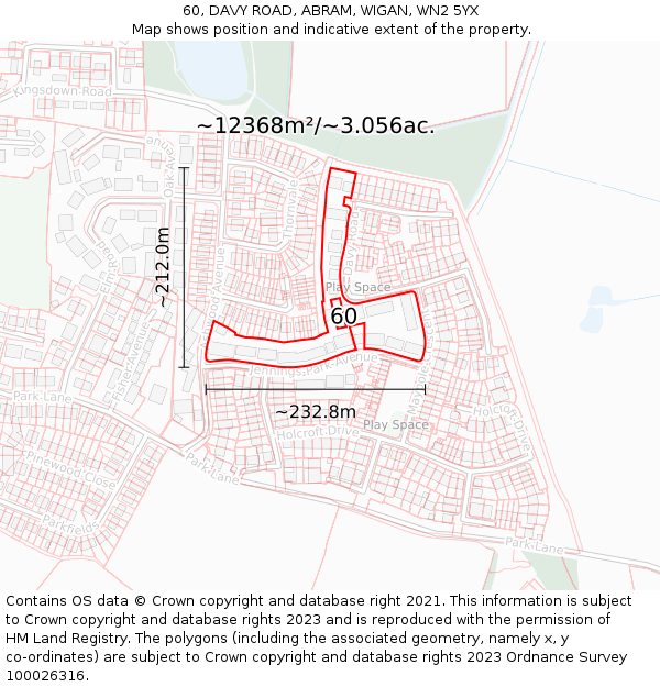 60, DAVY ROAD, ABRAM, WIGAN, WN2 5YX: Plot and title map