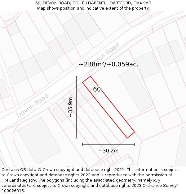 60, DEVON ROAD, SOUTH DARENTH, DARTFORD, DA4 9AB: Plot and title map