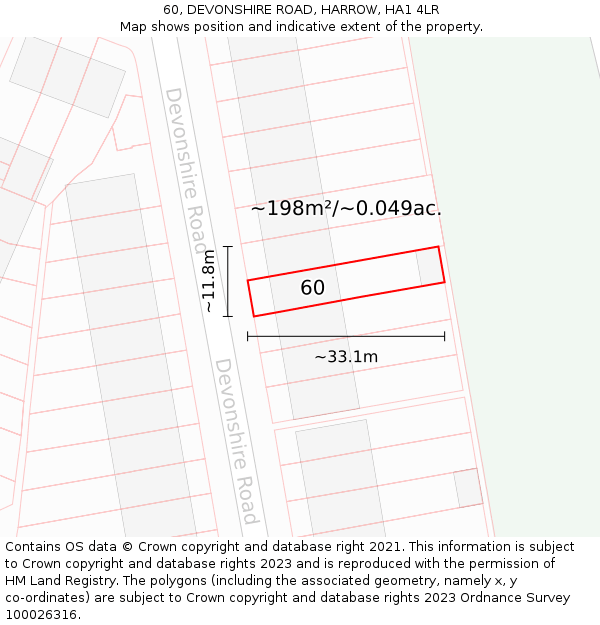 60, DEVONSHIRE ROAD, HARROW, HA1 4LR: Plot and title map