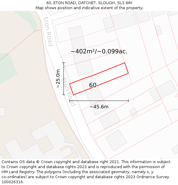 60, ETON ROAD, DATCHET, SLOUGH, SL3 9AY: Plot and title map