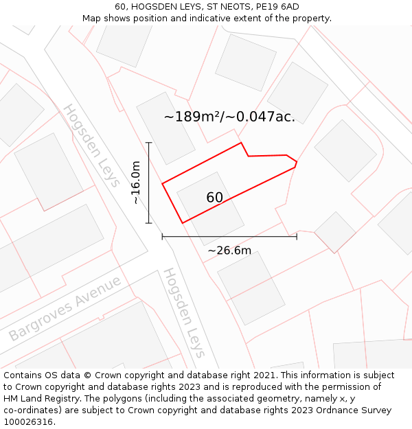 60, HOGSDEN LEYS, ST NEOTS, PE19 6AD: Plot and title map