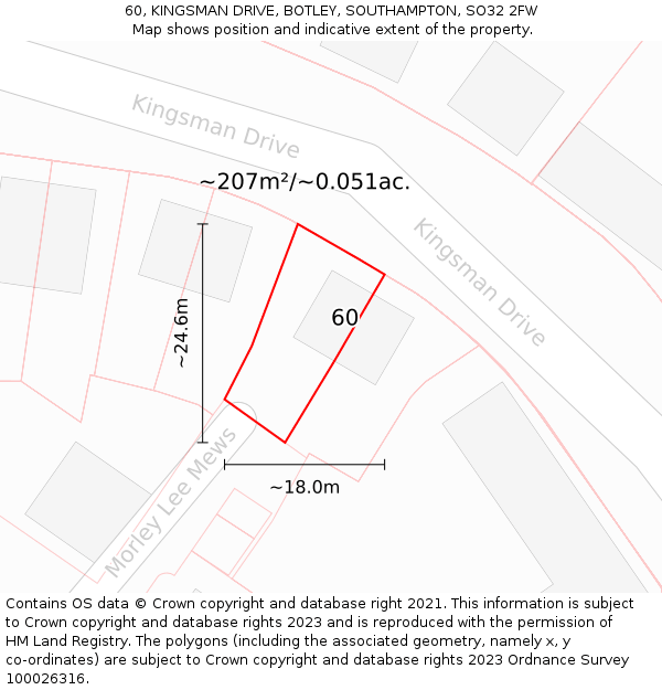 60, KINGSMAN DRIVE, BOTLEY, SOUTHAMPTON, SO32 2FW: Plot and title map