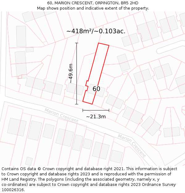 60, MARION CRESCENT, ORPINGTON, BR5 2HD: Plot and title map