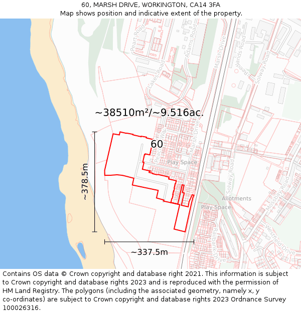 60, MARSH DRIVE, WORKINGTON, CA14 3FA: Plot and title map