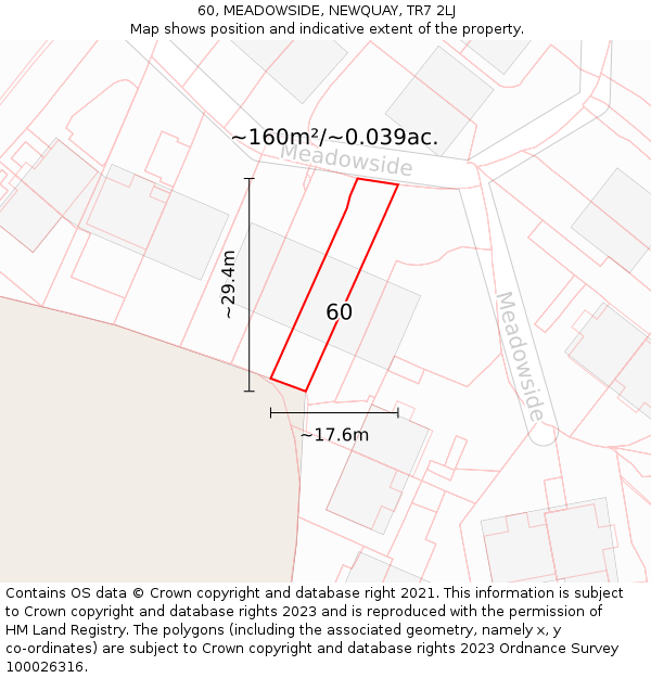 60, MEADOWSIDE, NEWQUAY, TR7 2LJ: Plot and title map