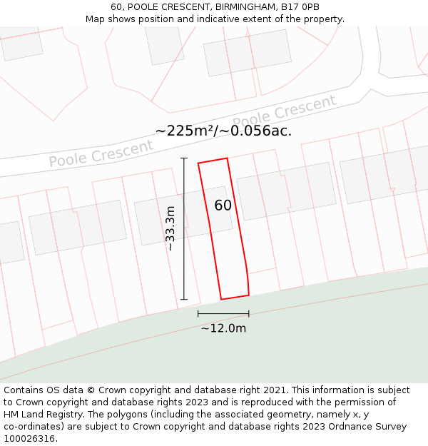 60, POOLE CRESCENT, BIRMINGHAM, B17 0PB: Plot and title map