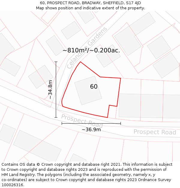 60, PROSPECT ROAD, BRADWAY, SHEFFIELD, S17 4JD: Plot and title map