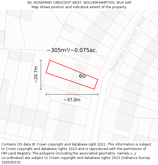 60, ROSEMARY CRESCENT WEST, WOLVERHAMPTON, WV4 5AP: Plot and title map