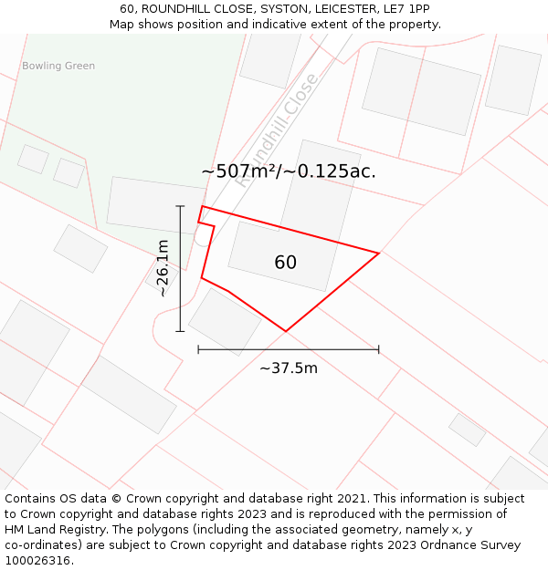 60, ROUNDHILL CLOSE, SYSTON, LEICESTER, LE7 1PP: Plot and title map