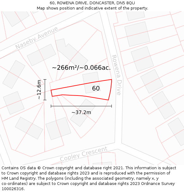 60, ROWENA DRIVE, DONCASTER, DN5 8QU: Plot and title map