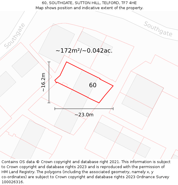 60, SOUTHGATE, SUTTON HILL, TELFORD, TF7 4HE: Plot and title map