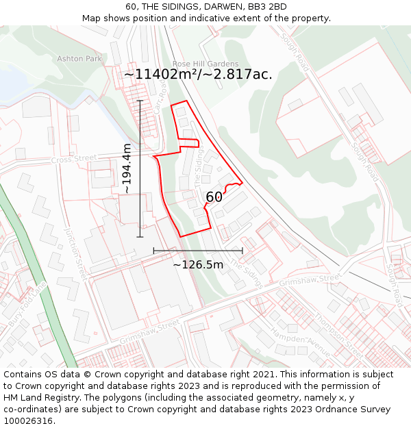 60, THE SIDINGS, DARWEN, BB3 2BD: Plot and title map
