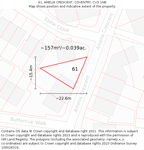 61, AMELIA CRESCENT, COVENTRY, CV3 1NB: Plot and title map