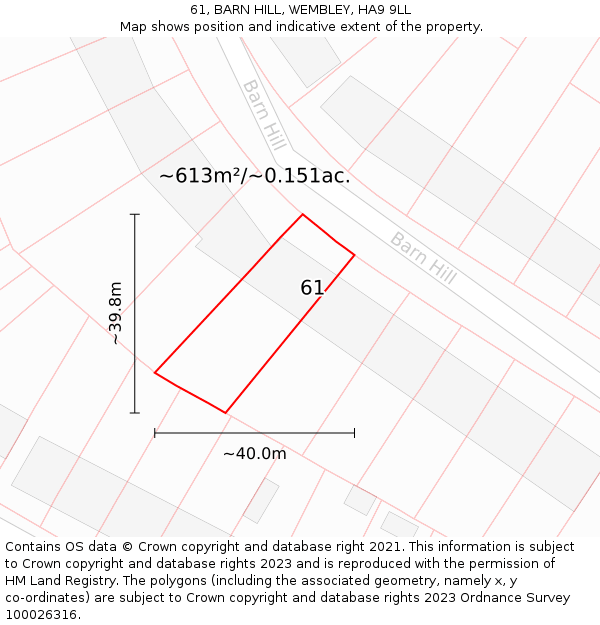 61, BARN HILL, WEMBLEY, HA9 9LL: Plot and title map