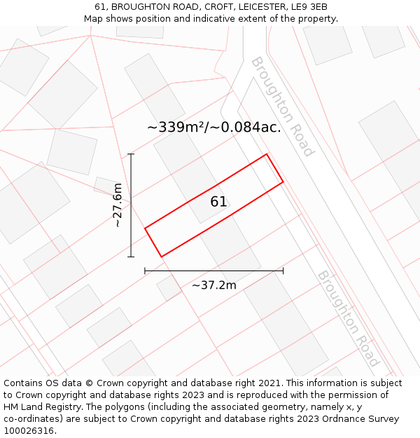 61, BROUGHTON ROAD, CROFT, LEICESTER, LE9 3EB: Plot and title map