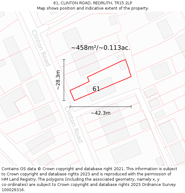 61, CLINTON ROAD, REDRUTH, TR15 2LP: Plot and title map