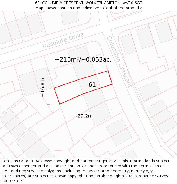 61, COLUMBIA CRESCENT, WOLVERHAMPTON, WV10 6GB: Plot and title map