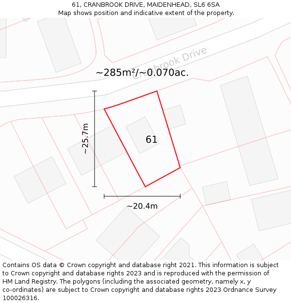 61, CRANBROOK DRIVE, MAIDENHEAD, SL6 6SA: Plot and title map