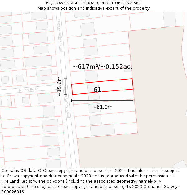 61, DOWNS VALLEY ROAD, BRIGHTON, BN2 6RG: Plot and title map