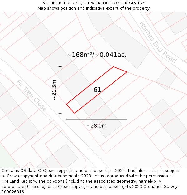 61, FIR TREE CLOSE, FLITWICK, BEDFORD, MK45 1NY: Plot and title map