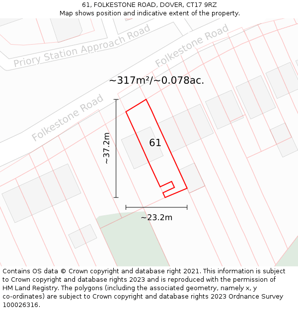 61, FOLKESTONE ROAD, DOVER, CT17 9RZ: Plot and title map