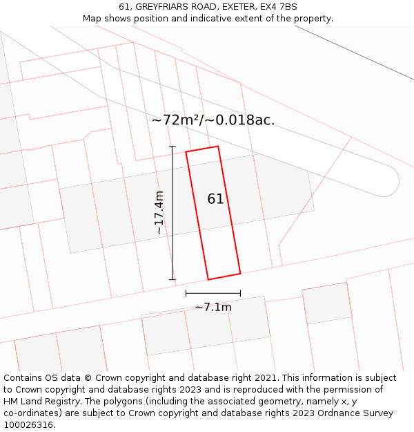61, GREYFRIARS ROAD, EXETER, EX4 7BS: Plot and title map
