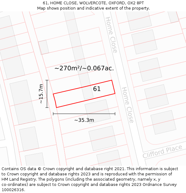 61, HOME CLOSE, WOLVERCOTE, OXFORD, OX2 8PT: Plot and title map