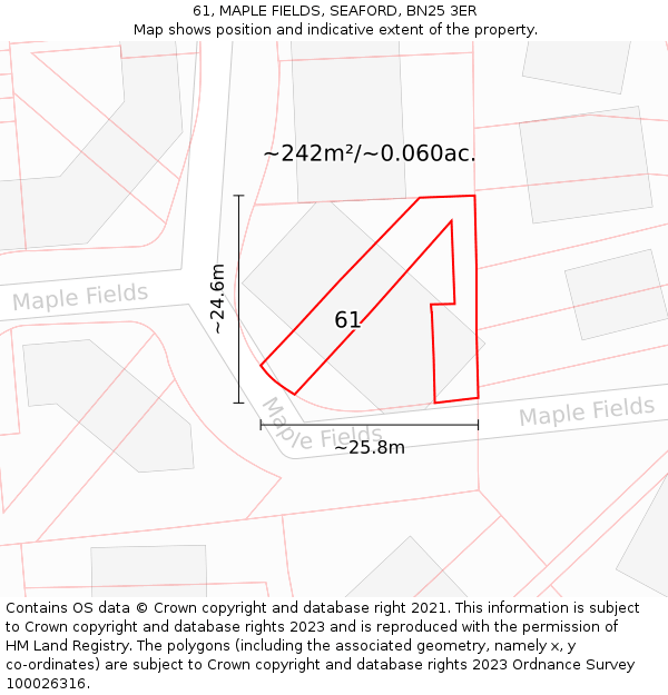 61, MAPLE FIELDS, SEAFORD, BN25 3ER: Plot and title map