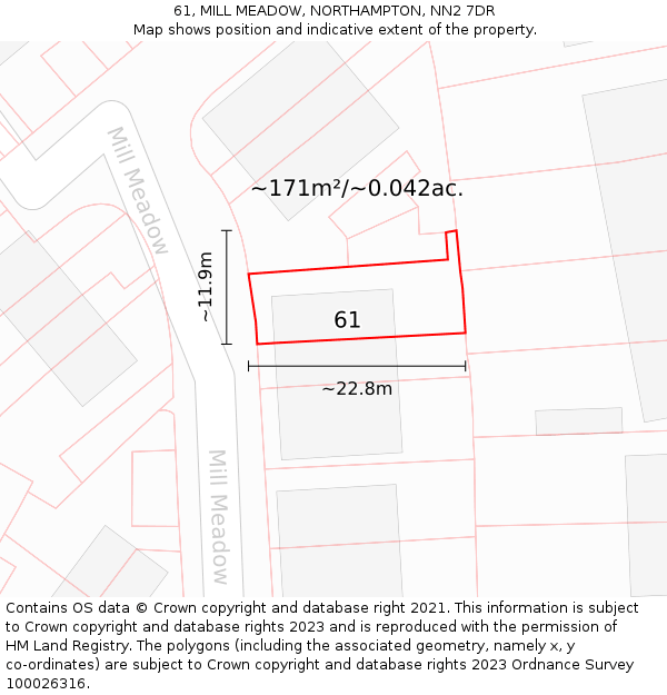 61, MILL MEADOW, NORTHAMPTON, NN2 7DR: Plot and title map
