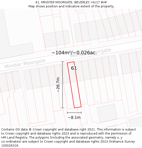 61, MINSTER MOORGATE, BEVERLEY, HU17 8HP: Plot and title map
