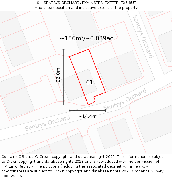 61, SENTRYS ORCHARD, EXMINSTER, EXETER, EX6 8UE: Plot and title map