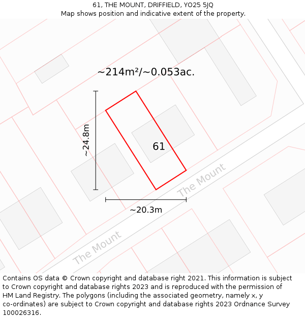 61, THE MOUNT, DRIFFIELD, YO25 5JQ: Plot and title map