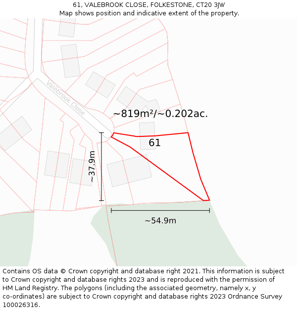 61, VALEBROOK CLOSE, FOLKESTONE, CT20 3JW: Plot and title map
