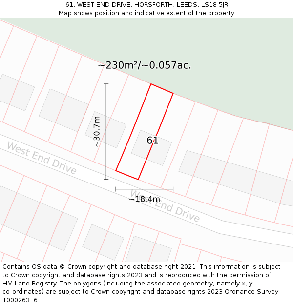 61, WEST END DRIVE, HORSFORTH, LEEDS, LS18 5JR: Plot and title map