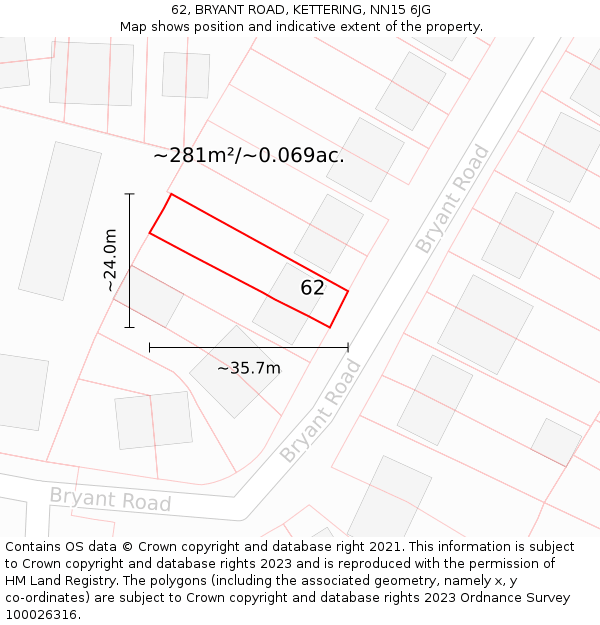 62, BRYANT ROAD, KETTERING, NN15 6JG: Plot and title map