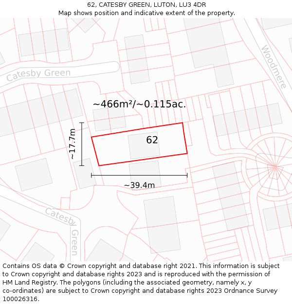 62, CATESBY GREEN, LUTON, LU3 4DR: Plot and title map