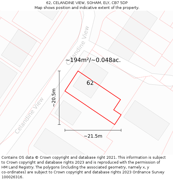 62, CELANDINE VIEW, SOHAM, ELY, CB7 5DP: Plot and title map