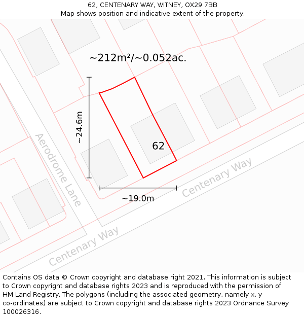 62, CENTENARY WAY, WITNEY, OX29 7BB: Plot and title map
