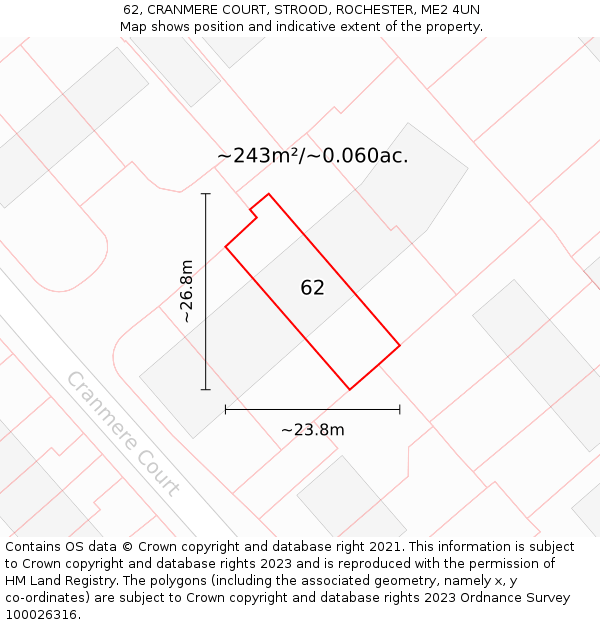 62, CRANMERE COURT, STROOD, ROCHESTER, ME2 4UN: Plot and title map