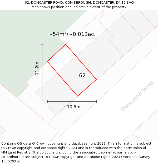 62, DONCASTER ROAD, CONISBROUGH, DONCASTER, DN12 3AG: Plot and title map