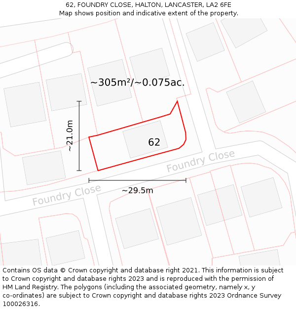 62, FOUNDRY CLOSE, HALTON, LANCASTER, LA2 6FE: Plot and title map