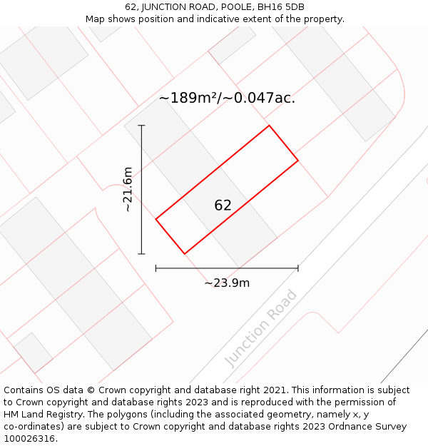 62, JUNCTION ROAD, POOLE, BH16 5DB: Plot and title map